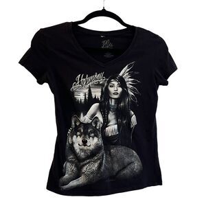 DGA David Gonzales Womens T-Shirt XL DG Angels Harmony Wolf Black V-Neck